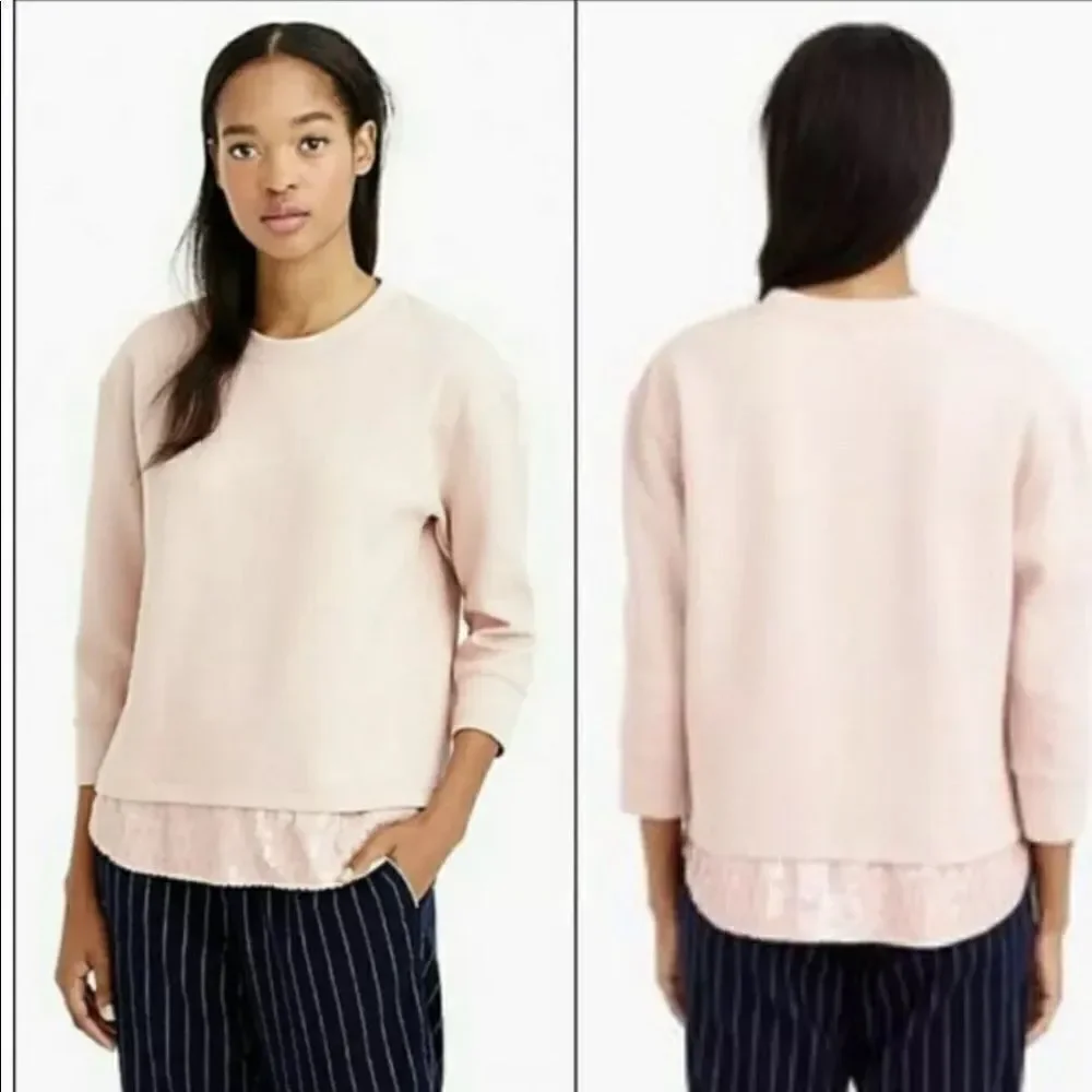 J. Crew Blush Pink Sequin-Trim Sweatshirt B7027 S Small